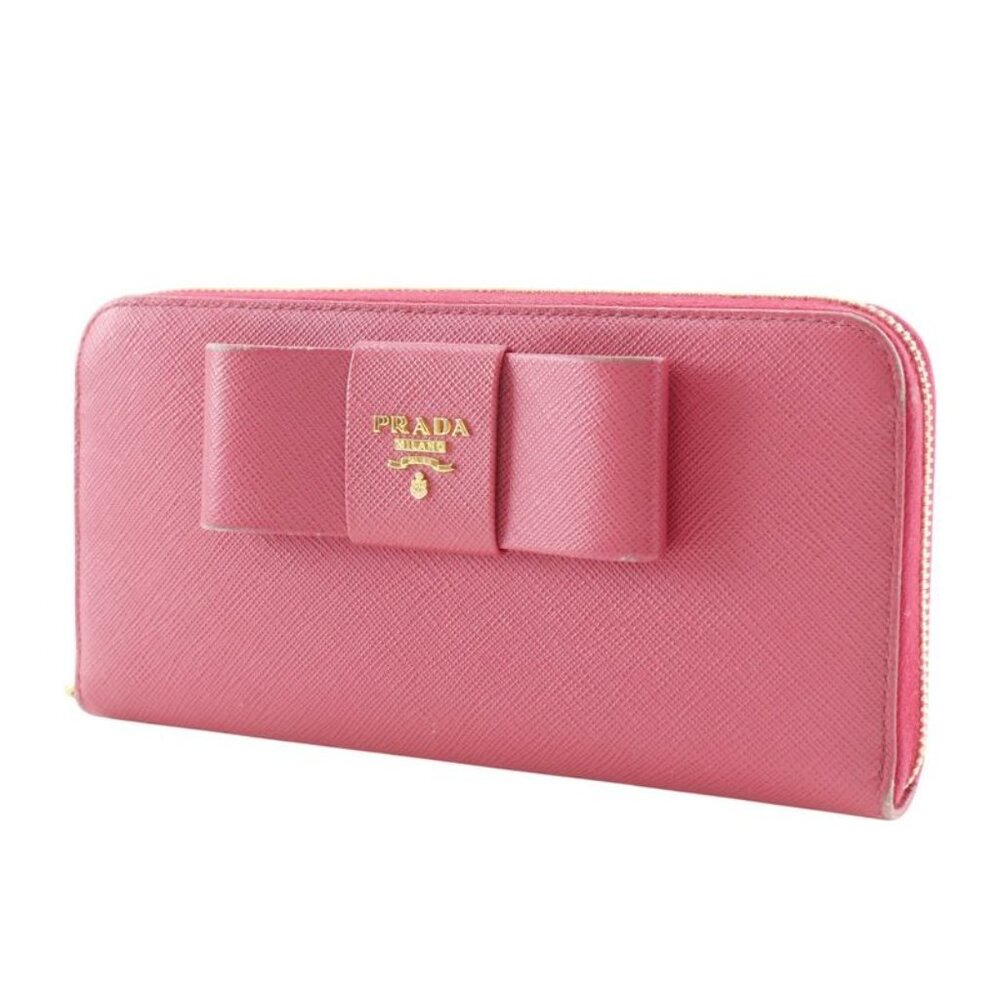 Prada Ribbon 1 Ml506 Saffiano Peonia Pink Long Wallet - Picture 2 of 10